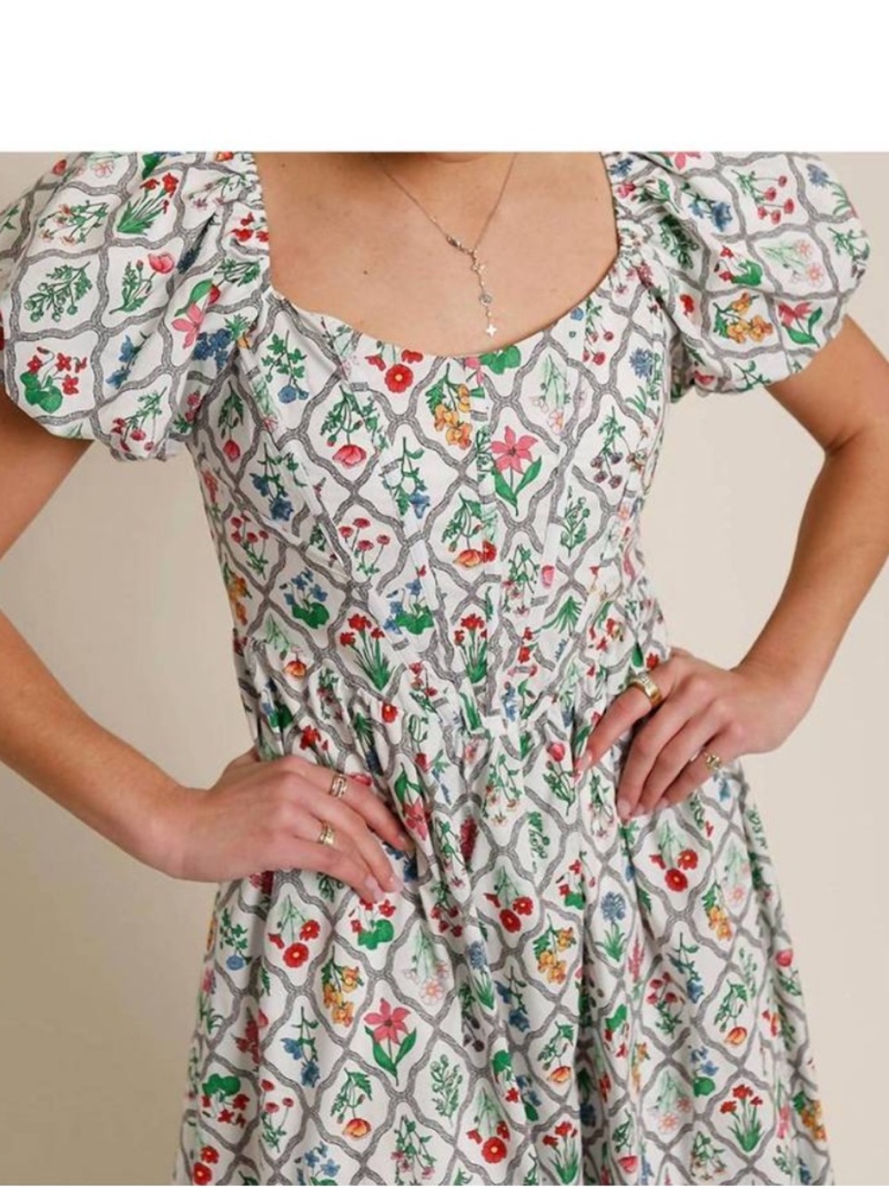 Anthropologie MOON RIVER Corset Lace Up Floral Midi Dress Puff Sleeve Size S - Picture 3 of 10
